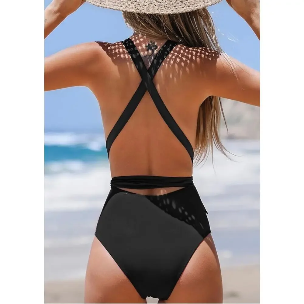 Cupshe One Piece Swimsuit Sexy Deep V Neck Wrap Tie Cross Back, Size XS, NWT